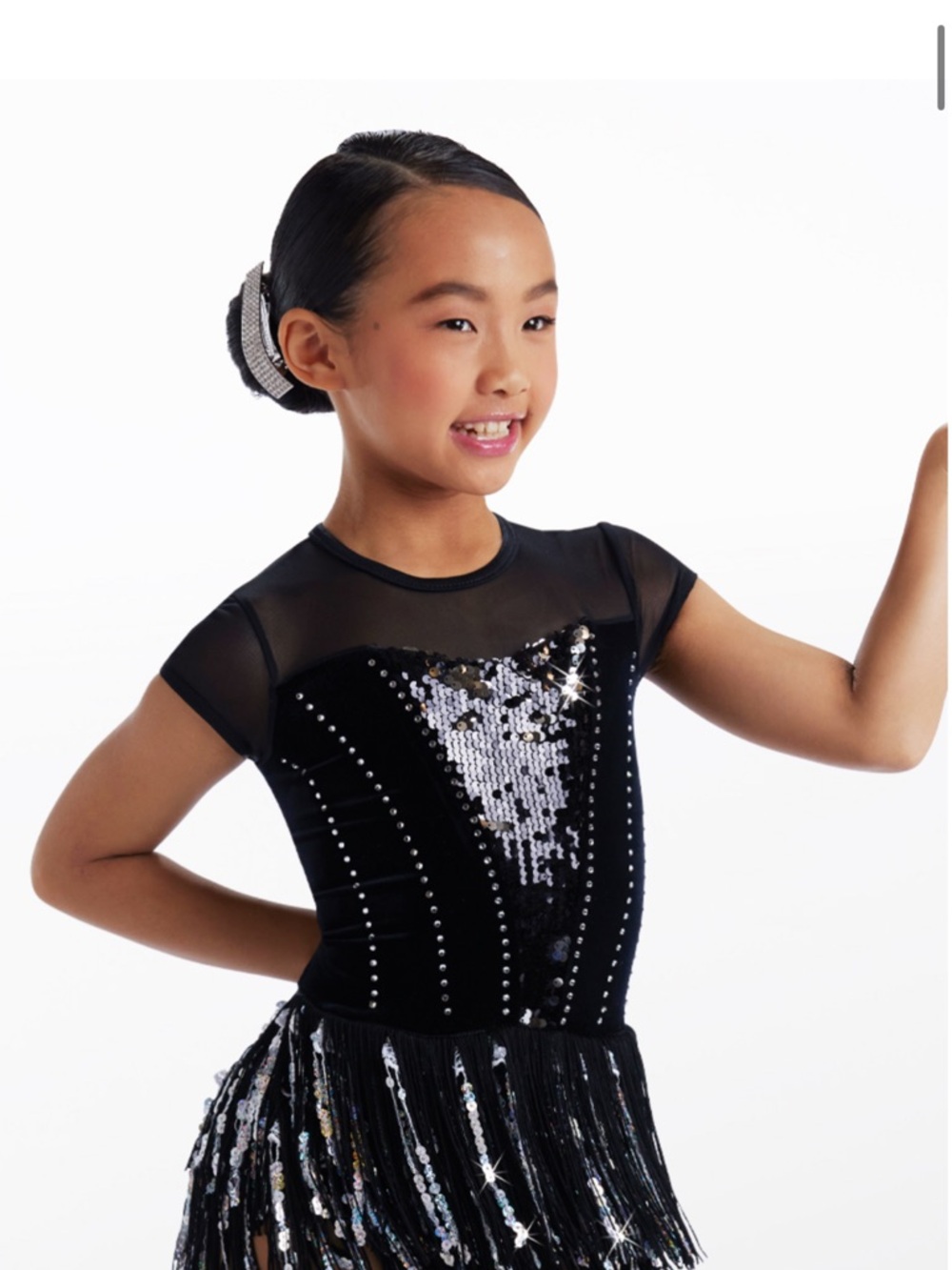 Weissman 14906 Black and Silver Sequin Fringe Dance Dress